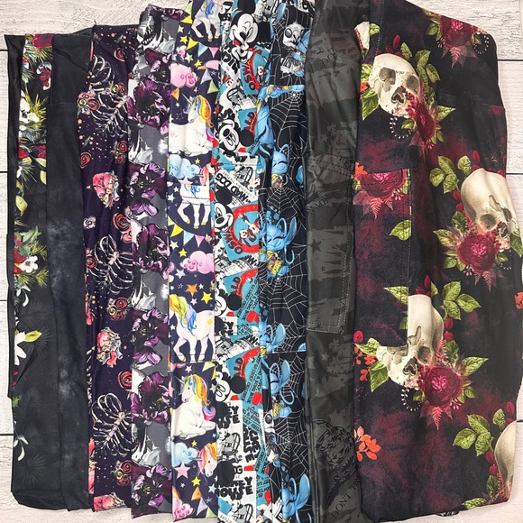 Adult OS Leggings Bundle #17 9 pair Skull Unicorn Floral Tie Dye Fun Prints - Picture 11 of 13